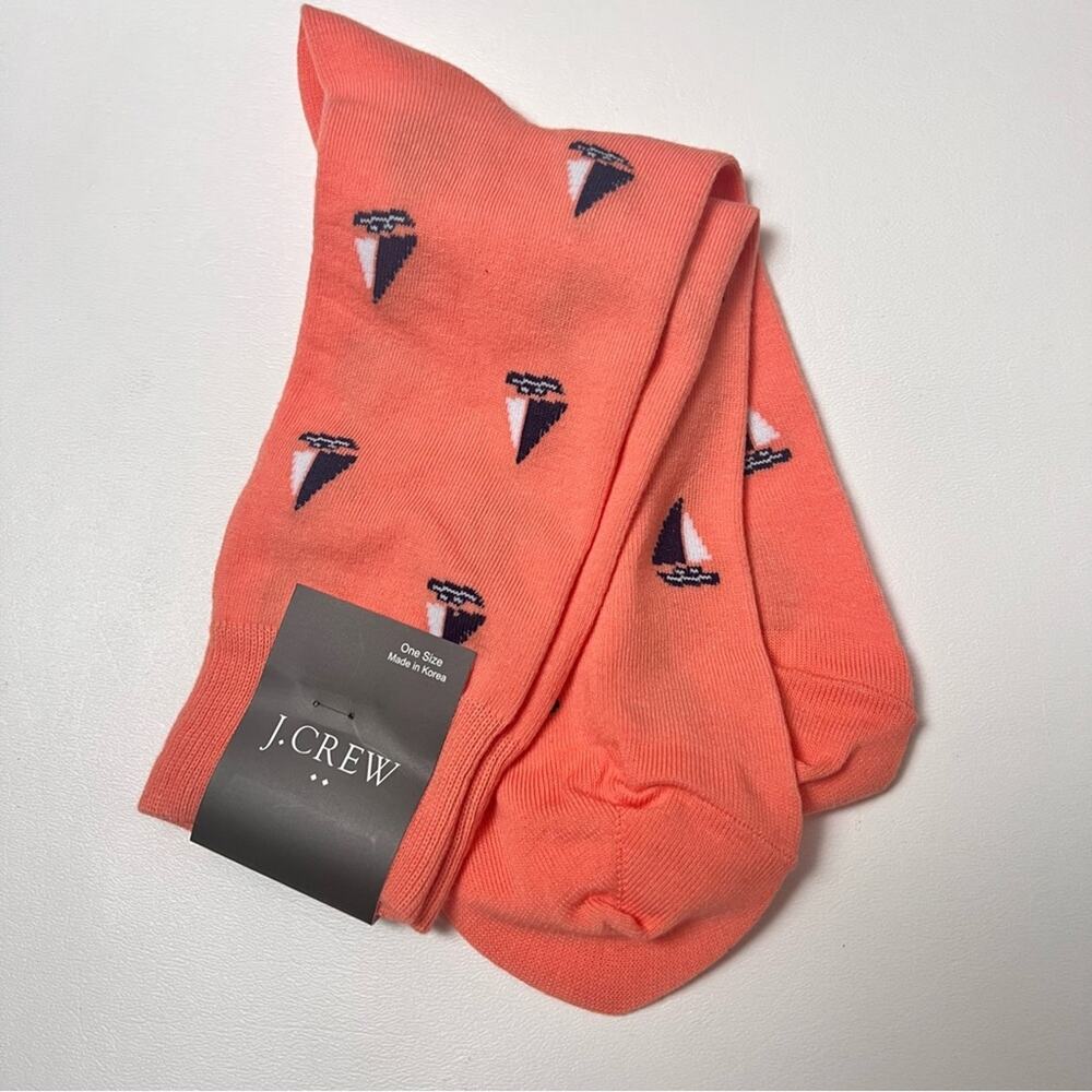 J.Crew Men's Socks Nautical Sailboat Orange Print Graphic Preppy